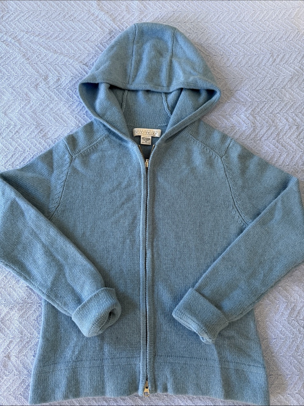 Bloomingdale’s Fiftynine Collection 100% Cashmere Zip front Hooded Sweater blue - Picture 4 of 5